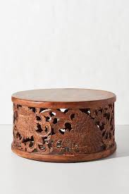 Bohemian wooden nightstand with hand carved doors. Round Handcarved Lotus Coffee Table