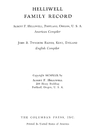 HELLIWELL FAMILY RECORD