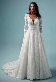 Lace V Neckline Long Sleeve Ball Gown Wedding Dress By Maggie Sottero Long Long Sleeve Ball Gown Wedding Dress Wedding Dresses Kleinfeld Wedding Dress Sleeves