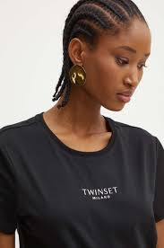 Bavlněné tričko Twinset, barva černá