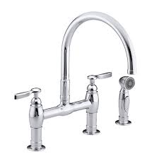 Find great deals on ebay for kitchen bridge faucet. Kohler K 6131 4 Cp Parq Deck Mount Kitchen Bridge Faucet W Sidespray Polished Chrome Faucetdepot Com