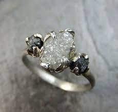 Diamond Engagement Ring Rough Uncut 14k White Gold Wedding Ring Wedding Set Stacking Ring Rough Diamond Ring 3 Stone Byangeline Rough Diamond Ring Diamond Engagement Rings White Gold Wedding Rings