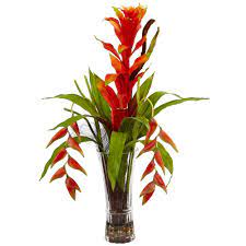 Nearly Natural 30 In Bromeliad And Heliconia In Vase 1456 The Home Depot Heliconia Arrangement Artificial Flowers Heliconia
