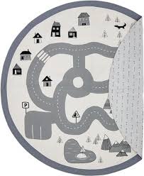 Bloomingville Teppich Auto Rund Grau Spielteppich Teppich Kinder Teppich