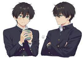 Similar with cute anime boy png. All Male Black Hair Blush Drink Green Eyes Hyouka Male 1500x1055 Wallpaper Teahub Io