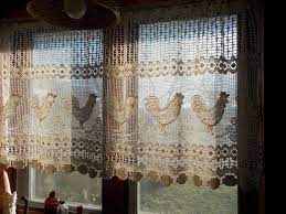 Crochet Cafe Curtain Chicken Design French Country Country Kitchen Shabby Chic Cozy Home Curtains Crochet Curtains Cafe Curtains