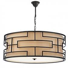 Falls between a flush mount fixture and a chandelier in style and hangs approximately 4 to 8 from the ceiling. Large Art Deco Drum Pendant Ceiling Light Bronze With Linen Shade