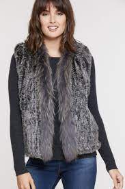 Women luxury real rabbit fur vest hooded warm gilet waistcoat coat jacket parka. Rachel Knitted Rabbit Fur Vest With Fur Trim Overland