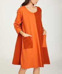 Ornella Paris Rust Color Block Pocket Shift Dress