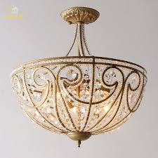 Crystal Ceiling Light Semi Flush Mount Wrought Iron Hanging Bedroom