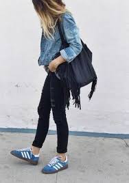 Womens Black And Blue Denim Jacket Women S Blue Denim Jacket Black Ripped Skinny Jeans Blue Suede Low Top Sneakers Black Canvas Tote Bag Fashion Fashion Outfits Style