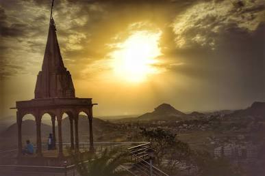 Sunset view from the historic pavilion atop Tagore Hill, AI generated