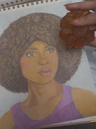 Part 2: This ended up being pretty time consuming because the canvas was so  thick and the pencils kept breaking. I had to press extra hard to get the  richness from the