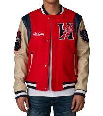 Hudson Men S Varsity Jacket Long Sleeves Ribbed Jersey Collar Zip And Button Closure Leather Sleeves Hudson Wind Foot Varsity Jacket Men Jackets Varsity Jacket