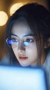 Nền Cận Cảnh Một Người Phụ Nữ Trẻ đeo Kính đang Chăm Chú Nhìn Vào Màn Hình  Máy Tính Phản Chiếu Trên Hình Nền Cho Tải Về Miễn Phí