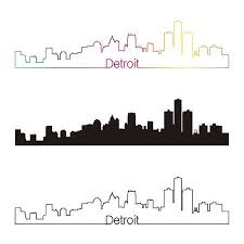 Detroit Skyline Linear Style With Rainbow In Editable Vector Detroit Skyline Detroit Tattoo Skyline Tattoo