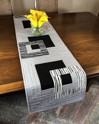Modern Quilted Table Runner Black White And Grey Wallhanging Reversible Tablerunner Modern Tabl Modern Table Decor Modern Table Runners Quilted Table Runner