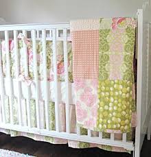 Beautiful handmade nursery crib bedding sets for every nursery! Green And Pink Daisy Chain Custom 3 Piece Crib Bedding Set