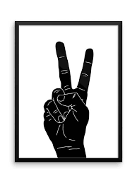 Black And White Sign Peace Sign Print Large Wall Art Black White Symbol Hand Sign Peace Minimalist Apartment Decor Cool Prints Chic Poster