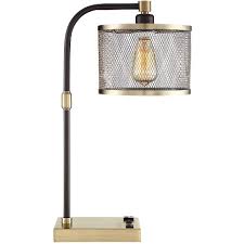 Black base with square fabric shade, place on a desk or bedside table for a modest, refined look in fashion lighting. 360 Lighting Industrial Desk Lamp With Usb And Ac Power Outlet Antique Brass Bronze Perforated Metal Shade For Bedroom Office Target