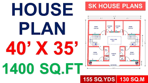 Therefore for you 140k budget, if we take an average of $100/sq.ft. 40 X 35 House Plan 1400 Sq Ft 155 Sq Yds 130 Sq M Youtube