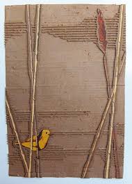 Yellow Bird In Reeds Made From A Single Piece Of Cardboard Via Gavin Worth Cardboard Painting Cardboard Sculpture Cardboard Art