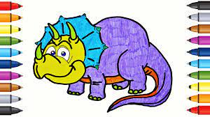 Triceratops Drawing And Coloring For Kids With Colored Markers Dinosaur Drawing Dinosaur Kids Coloring For Kids