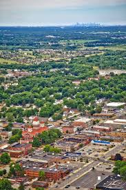 Aerial View Of Crown Point Square With The Chicago Skyline Crown Point Aerial View Crown Point Indiana