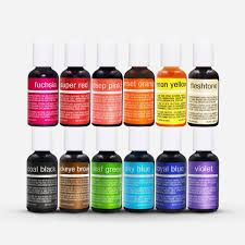 The gel colours are the food concentrated colors that you can use for icing. Liqua Gel 12 Color Kit Food Coloring Chefmaster Com
