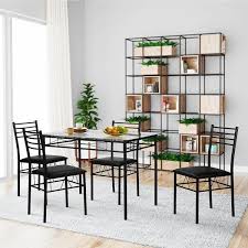 See low price in cart. Vecelo Dining Table Sets Glass Table With 4 Chairs Metal Kitchen Room Furniture 5 Pcs Overstock 13047157