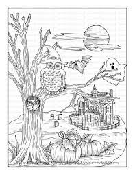 Owl And Haunted House Free Printable Coloring Page Color With Steph Owl Coloring Pages Coloring Pages Halloween Coloring Pages