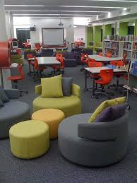 Combination Of Lounge Space And Collaborative Space School Library Design Library Seating Modern Classroom