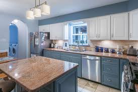 We offer the consumer the ability to leave honest reviews. Transitional Kitchen With Two Tone White Dove And Blue Winter Sky Cabinets In Adelphi Md K S Renewal Systems Llc