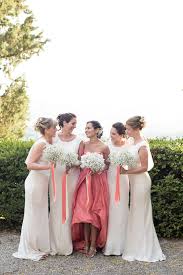 Coral Oscar De La Renta Wedding Dress Miu Miu Shoes For An Outdooor Tuscan Wedding At Borgo Di Castelvecchio With Ghost Bridesmaid Dresses Ghost Bridesmaid Dress Tuscan Wedding Bridesmaid