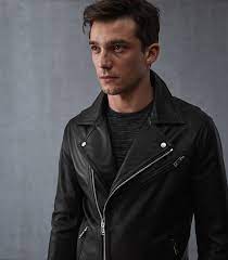 Reiss Honne Leather Biker Jacket Black M