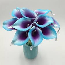Purple flowers that look like lilies. Blue Purple Calla Lilies Real Touch Calla Lily Bouquet Vanrina