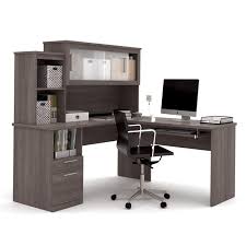 Gray/ash computer desk home office area + shelves, 1300 x 1291 jpeg 127 кб. 62 X 65 Bark Gray L Shaped Desk Hutch By Bestar Officedesk Com