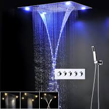 .rainfall top shower head overhead ceiling shower bath hotel bathroom fixture free shipping. Modern Led Shower Set Ceiling Large Rain Shower Head Massage Waterfall Shower Faucets Panel With 4 Way Shower Diverter Valve Shower Head Massage Shower Headled Shower Aliexpress