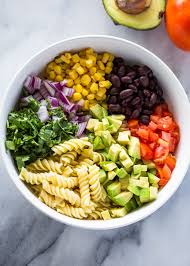 Black Bean Corn Tomato Salad Cilantro Mexican Pasta Salad Loaded With Avocado Tomato Black Bean Corn Cilantro And A Light And Creamy C With Images Pasta Salad Italian Pasta Salad Recipe Mexican Pasta Salad