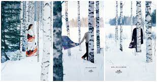 愛馬仕hermes冰雪奇緣 2016秋冬色彩點亮一座雪白樹林 snow photoshoot hermes photo