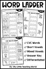 This Cvc Word Ladder Set Is Perfect For Prek Kindergarten And First Grade Students To Practice Their Decoding Phonic Cvc Words Word Ladders Writing Cvc Words