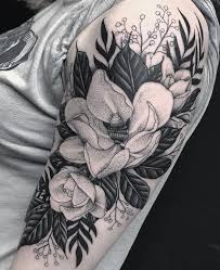 Black And White Lotus Flower Half Sleeve Tattoo Magnolia Tattoo Magnolia Tattoo Tattoos Half Sleeve Tattoo