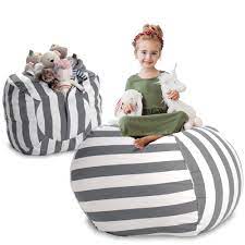Creative Qt Stuffed Animal Storage Bean Bag Chair Extra Large Stuff N Sit Organization For Kids Toy Storage Available In A Variety Of Sizes And Colors 38 Grey White Striped