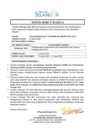 20 downloads 180 views 814kb size. Tender Notice Tourism Selangor