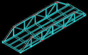 Draw a beautiful landscape in the background and also make continuous curves showing bush under the bridge. Truss Bridge