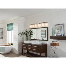Sea Gull Lighting Visalia 28 25 In W 4 Light Brushed Nickel Bathroom Vanity Light With White Etched Glass Shades 4825904 962 The Home Depot Sea Gull Lighting Bathroom Makeover Recessed Shower Shelf