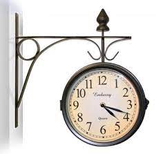 Bakelite industrial factory or train station wall clock from the 1940s. Weather Proof Double Sided Train Station Clock With Thermometer