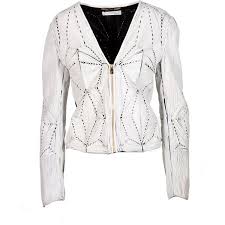 Sale Versace Collection White Leather Jacket 1 859 Liked On Polyvore Featuring Outerwear White Leather Jacket Real Leather Jacket Versace Collection