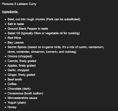 This is a list of items in persona 5 royal. I Made Persona 5 S Offical Atlas Recipe For Le Blanc Curry Album On Imgur