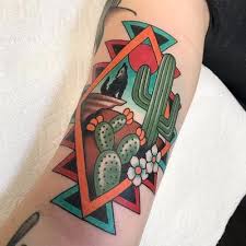 I love their rock and plant variety. Tattoo Uploaded By Tattoodo Desert Landscape By Gary Gerhardt Garygerhardt Traditional Color Desert Cacti Geometric Tattoo Pattern Tattoo Sleeve Tattoos